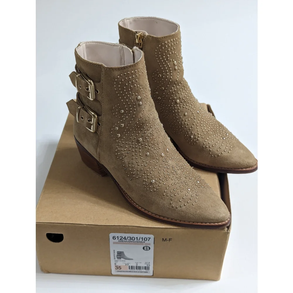 ZARA Suede Studded Ankle Boots With Buckles Women's Size 5 - Picture 3 of 16